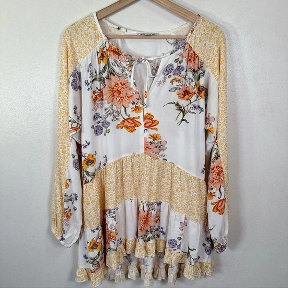 American  Eagle Womens Size Small Floral Bohemian Tunic Blouse - Picture 4 of 16